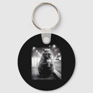 Capybara drinking iced coffee funny animals meme key ring