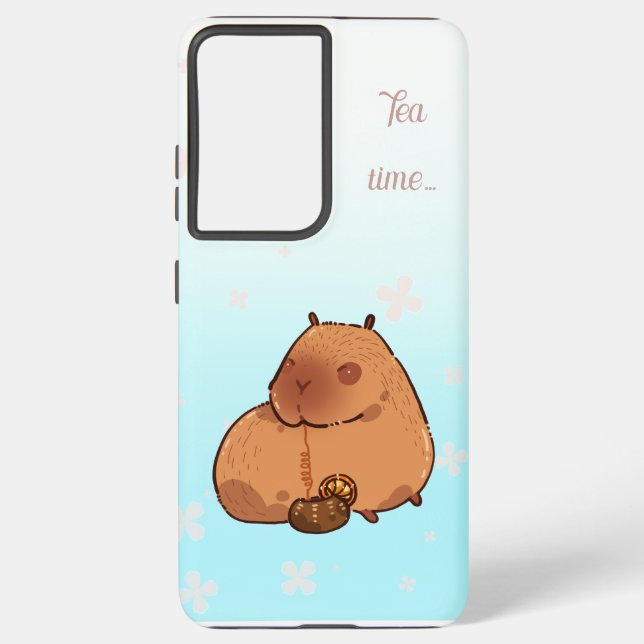 Capybara drinks lemon tea. Cute capybara Samsung Galaxy S21 Ultra Case (Back)