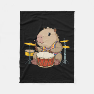 Capybara Drummer Playing Drums Rodents Funny Capyb Fleece Blanket