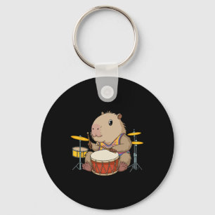 Capybara Drummer Playing Drums Rodents Funny Capyb Key Ring