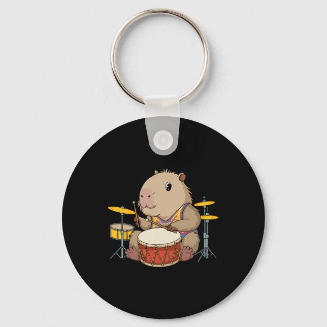 Capybara Drummer Playing Drums Rodents Funny Capyb Key Ring (Front)