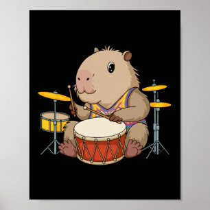 Capybara Drummer Playing Drums Rodents Funny Capyb Poster