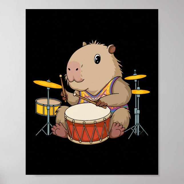 Capybara Drummer Playing Drums Rodents Funny Capyb Poster (Front)