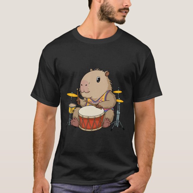 Capybara Drummer Playing Drums Rodents Funny Capyb T-Shirt (Front)