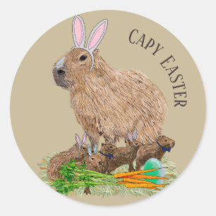 Capybara Easter Cute Bunny Funny Classic Round Sticker