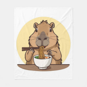 Capybara eating ramen fleece blanket