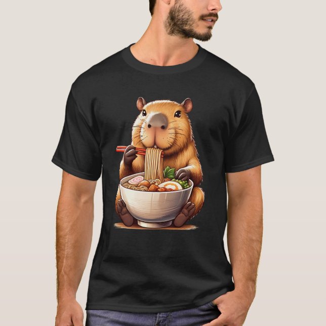 Capybara Eating Ramen Noodle Anime Kawaii T-Shirt (Front)