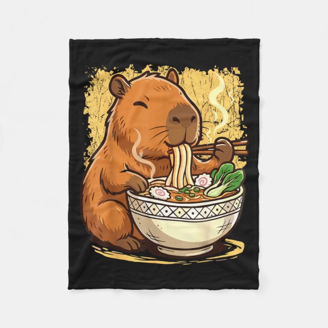 Capybara Eating Ramen Noodles  Fleece Blanket (Front)