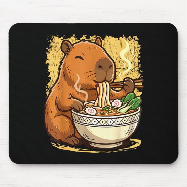 Capybara Eating Ramen Noodles  Mouse Mat (Front)