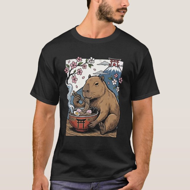 Capybara Eating Ramen T-Shirt (Front)