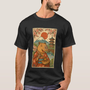 Capybara Eating Tokoyaki in Kimono Mount Fuji Cher T-Shirt