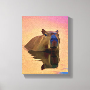 Capybara Emerging From a Tranquil Lake Canvas Print