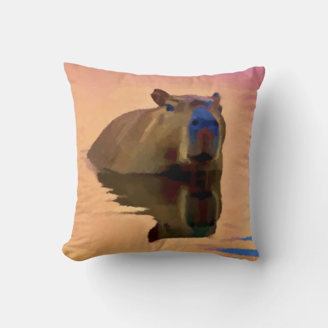 Capybara Emerging From a Tranquil Lake Cushion (Front)