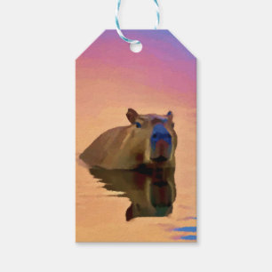 Capybara Emerging From a Tranquil Lake Gift Tags