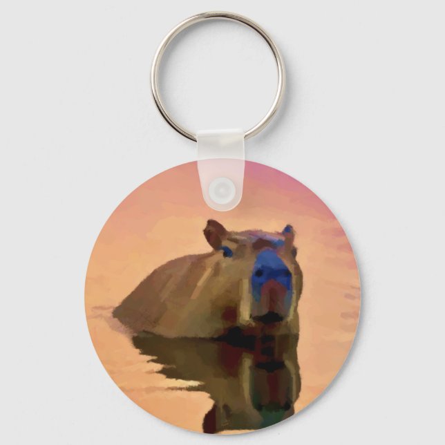 Capybara Emerging From a Tranquil Lake Key Ring (Front)