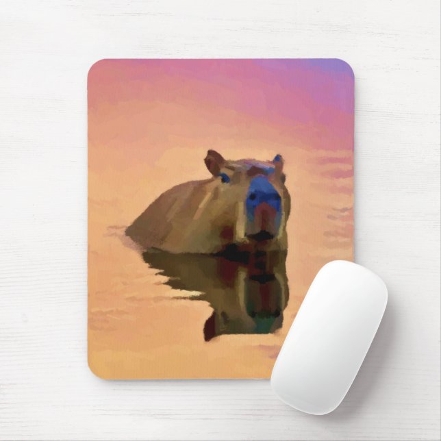 Capybara Emerging From a Tranquil Lake Mouse Mat (With Mouse)