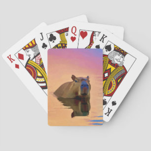 Capybara Emerging From a Tranquil Lake Playing Cards
