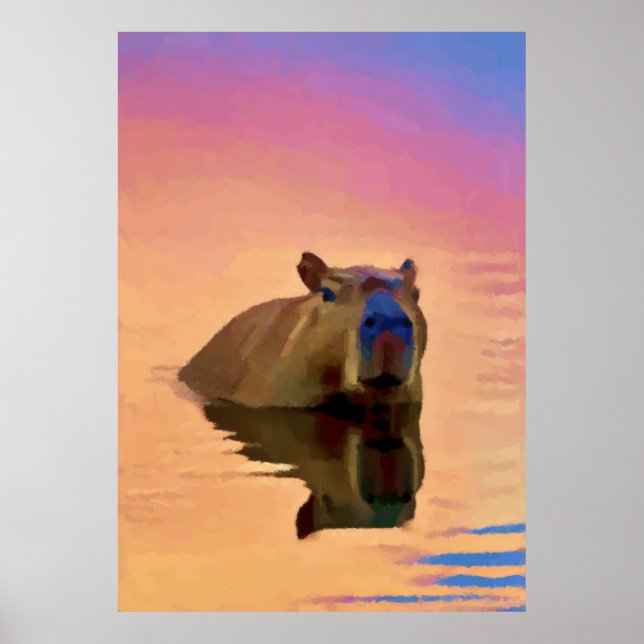 Capybara Emerging From a Tranquil Lake Poster (Front)