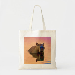 Capybara Emerging From a Tranquil Lake Tote Bag