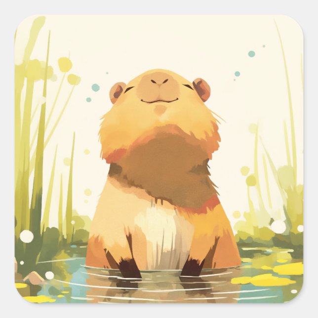 Capybara Enjoying the Water Square Sticker (Front)