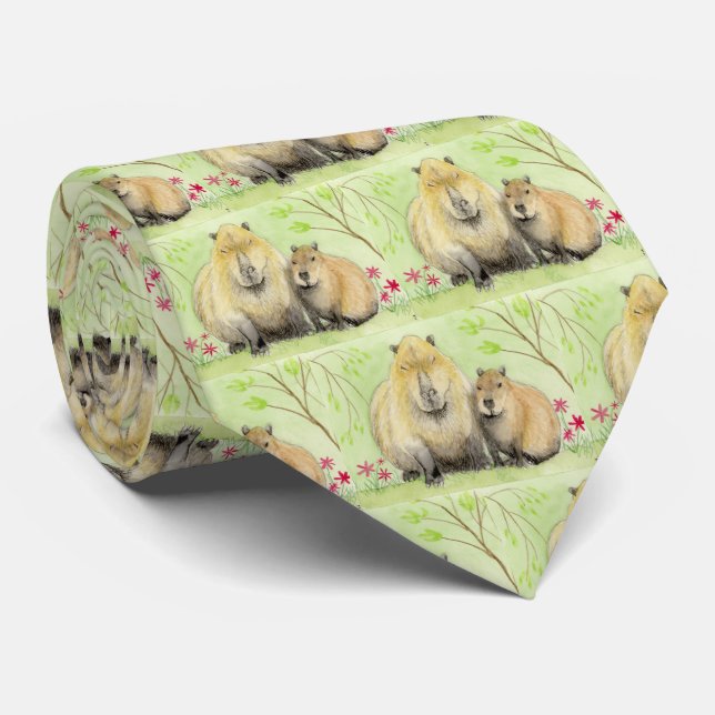Capybara Father and Baby Tie (Rolled)