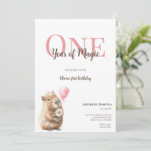 Capybara First Birthday Invitation • Woodland Girl