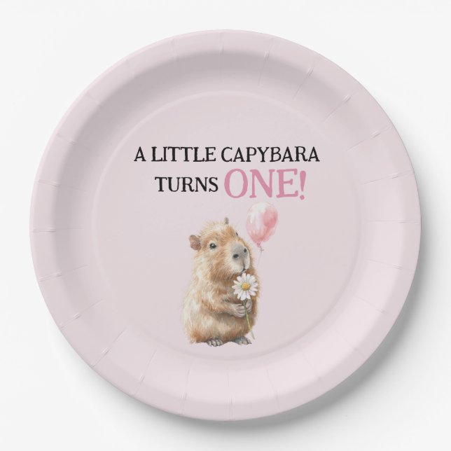 Capybara First Birthday  Paper Plate (Front)