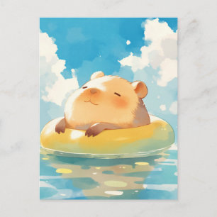 Capybara Floating in Yellow Inner Tube Summer Postcard
