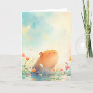 Capybara Flower Pond Retreat Card
