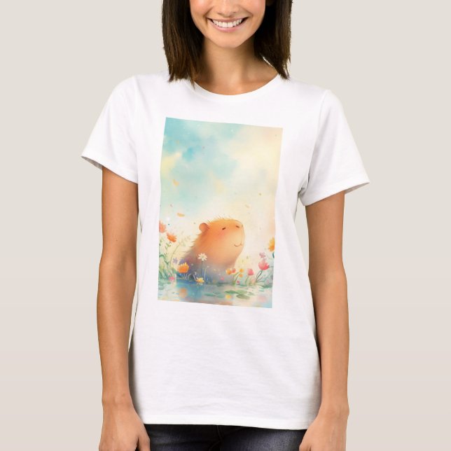 Capybara Flower Pond Retreat T-Shirt (Front)