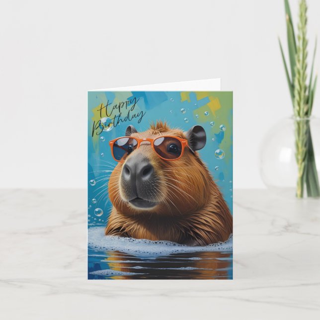 Capybara Funny Happy Birthday Card (Front)