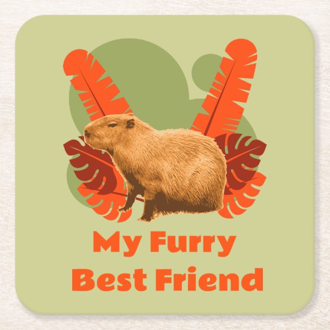 Capybara Furry Best Friend Tropical Animal Square Paper Coaster (Front)
