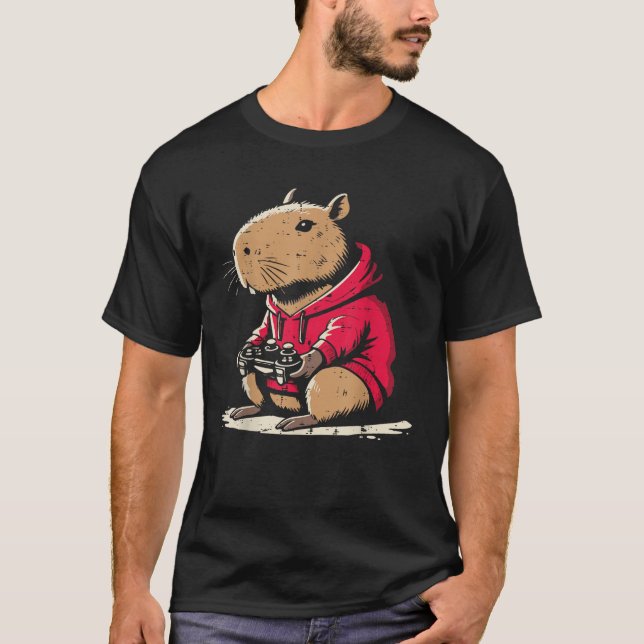 Capybara Gamer Funny Video Gaming Capy Rodent Boys T-Shirt (Front)