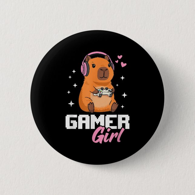Capybara Gamer Girl Gaming  6 Cm Round Badge (Front)