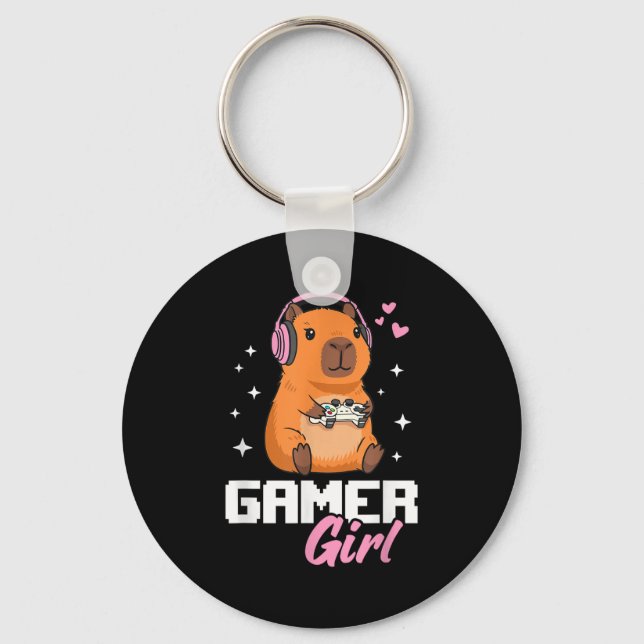 Capybara Gamer Girl Gaming  Key Ring (Front)
