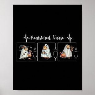Capybara Ghost Stethoscope Registered Nurse Spooky Poster