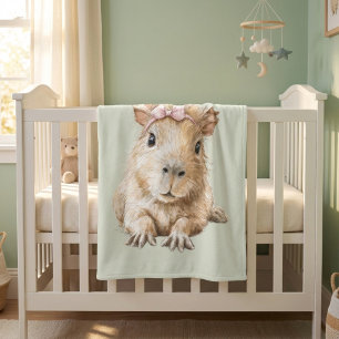 Capybara Girl Watercolor Fleece Blanket • Nursery 