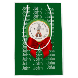 CAPYBARA green XMAS NAME EDITABLE  Medium Gift Bag