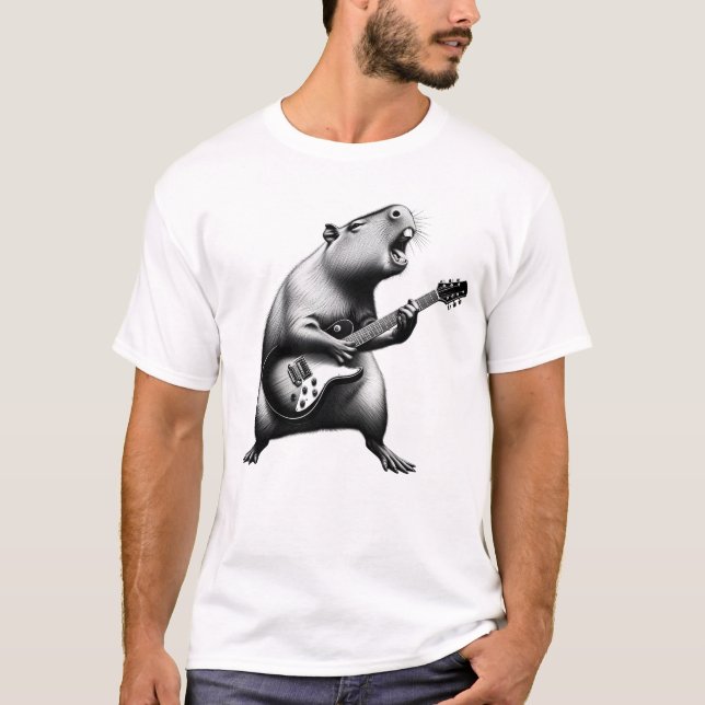 Capybara Guitarist Rock Metal Electric Guitar T-Shirt (Front)