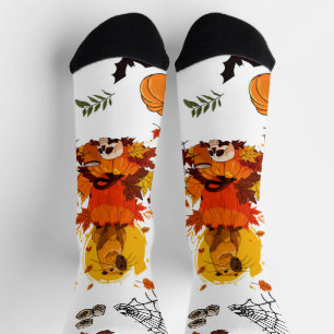 Capybara Halloween. Witch Pumpkin. Socks