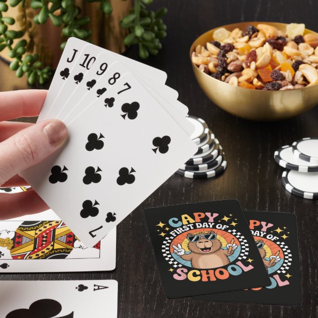 Capybara Happy First Day Of Back To School Playing Cards (In Situ)
