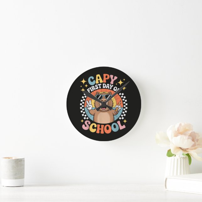 Capybara Happy First Day Of Back To School Round Clock (Home)