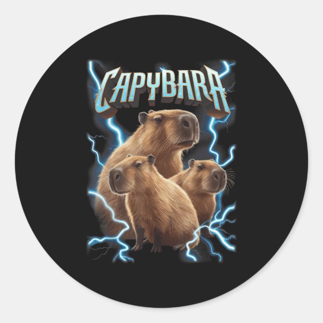Capybara Heavy Metal Christmas Shirt _ Funny Holid Classic Round Sticker (Front)