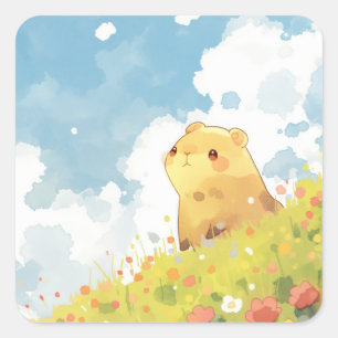 Capybara Hilltop Haven Square Sticker