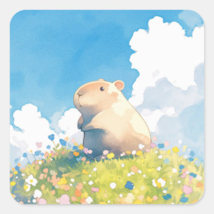 Capybara Hilltop Lookout Square Sticker