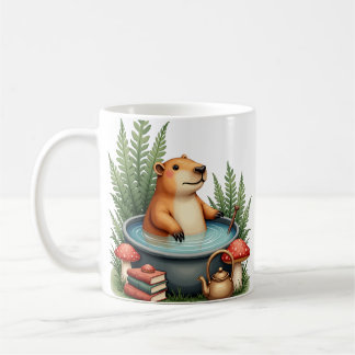 Capybara Hot Spring Cottagecore Relaxation Sticker Coffee Mug