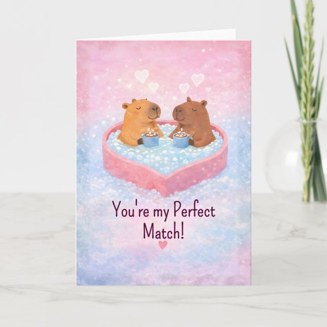 Capybara Hot-Tub Love cute Valentine Holiday Card (Front)