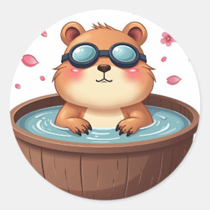 Capybara Hot Tub Relaxation Chill Vibes Funny Anim Classic Round Sticker