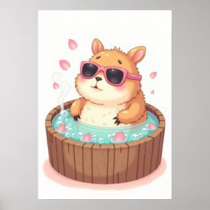 Capybara Hot Tub Relaxation Sticker Capybara Vibes Poster