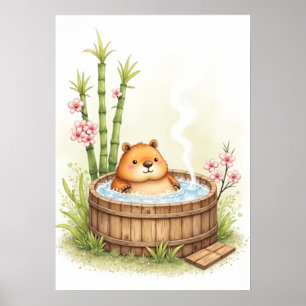 Capybara Hot Tub Relaxation Watercolor Sticker Poster